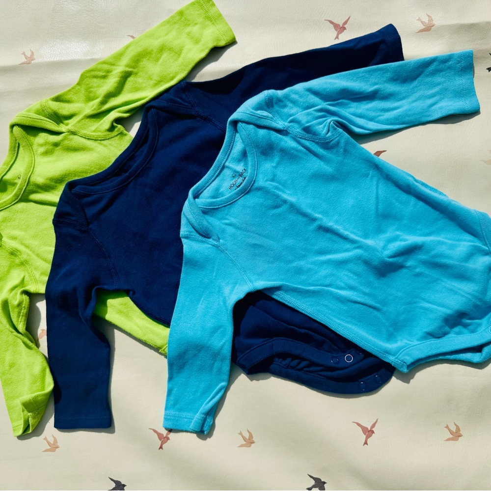 Moon & Back by Hanna Andersson Set Lime Green, Navy & Aqua Long-Sleeve Bodysuits